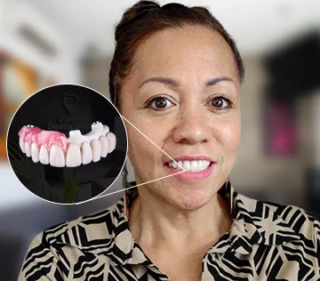 patient with a full set of porcelain and zirconia crowns